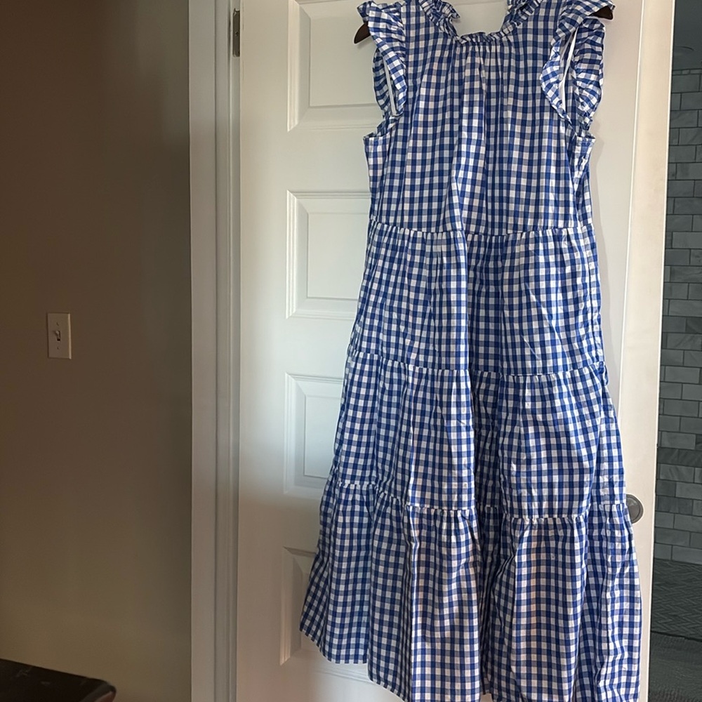 J crew maxi dress. Size Med. purple and white check